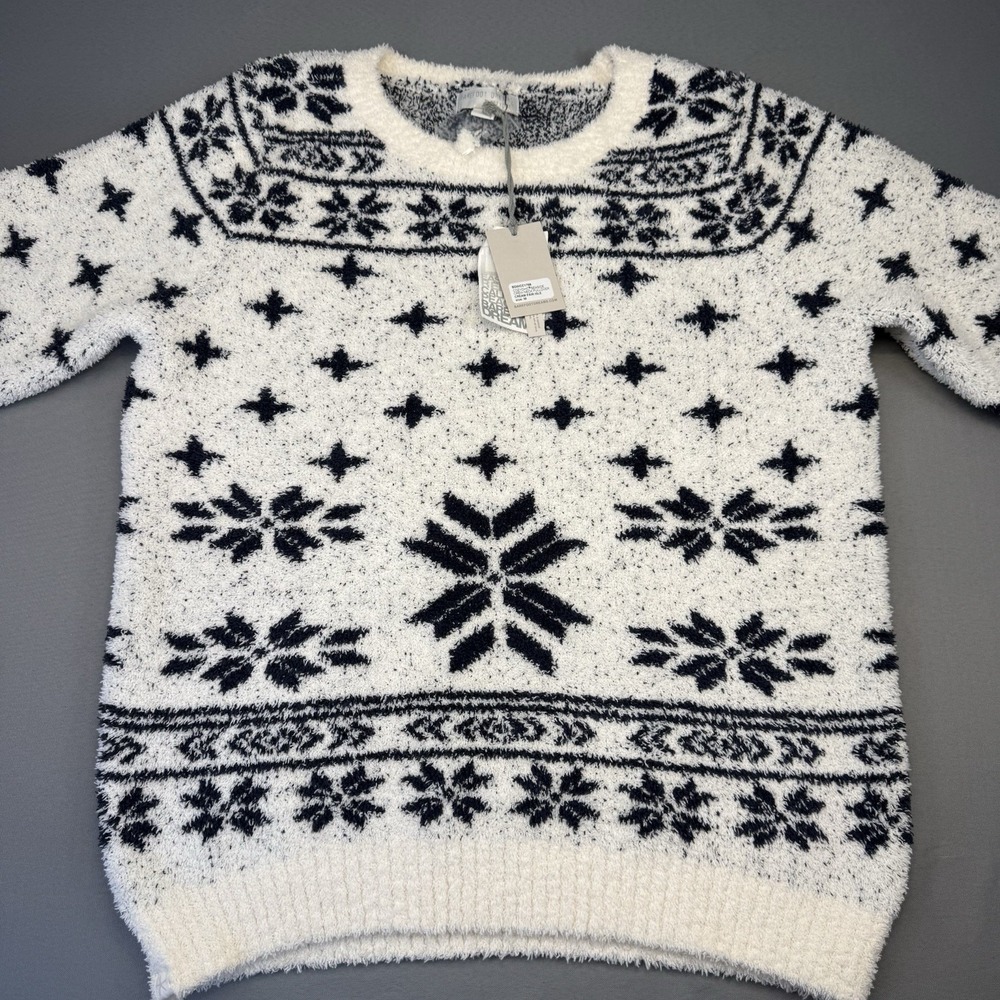 Barefoot Dreams Cozy Chic Lite Seaside Sweater Fair Isle Chenille Women's M NWT!